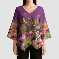 ANZAC Day Kimono Sleeve Blouse Lest We Forget The Animals Of War LT15 - Polynesian Pride