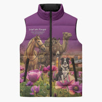 ANZAC Day Sleeveless Puffer Jacket Lest We Forget The Animals Of War LT15 Unisex Purple - Polynesian Pride
