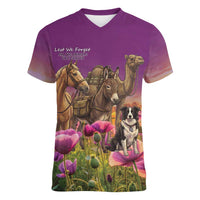 ANZAC Day Women V-Neck T-Shirt Lest We Forget The Animals Of War LT15 Female Purple - Polynesian Pride