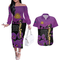 ANZAC Soldier and War Animals Couples Matching Off The Shoulder Long Sleeve Dress and Hawaiian Shirt We Will Remember Them