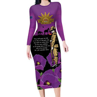ANZAC Soldier and War Animals Long Sleeve Bodycon Dress We Will Remember Them LT15 Long Dress Purple - Polynesian Pride