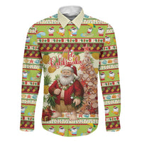 Hawaiian Santa Aloha Pineapple Christmas Family Matching Long Sleeve Bodycon Dress and Hawaiian Shirt Mele Kalikimaka LT15 Dad's Shirt - Long Sleeve Cream - Polynesian Pride