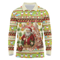 Hawaiian Santa Aloha Pineapple Christmas Long Sleeve Polo Shirt Mele Kalikimaka LT15 Cream - Polynesian Pride