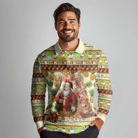 Hawaiian Santa Aloha Pineapple Christmas Long Sleeve Polo Shirt Mele Kalikimaka LT15 - Polynesian Pride
