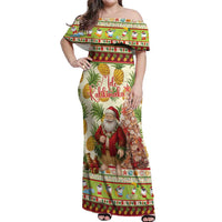 Hawaiian Santa Aloha Pineapple Christmas Off Shoulder Maxi Dress Mele Kalikimaka LT15 Women Cream - Polynesian Pride