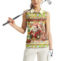 Hawaiian Santa Aloha Pineapple Christmas Women Sleeveless Polo Shirt Mele Kalikimaka LT15 - Polynesian Pride