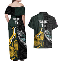 New Zealand and South Africa Rugby Custom Couples Matching Off Shoulder Maxi Dress and Hawaiian Shirt Silver Fern With Springboks