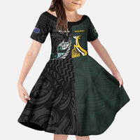 New Zealand and South Africa Rugby Custom Family Matching Off The Shoulder Long Sleeve Dress and Hawaiian Shirt Silver Fern With Springboks