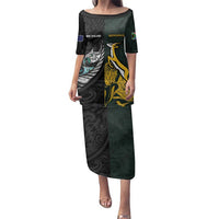 New Zealand and South Africa Rugby Custom Family Matching Puletasi and Hawaiian Shirt Silver Fern With Springboks