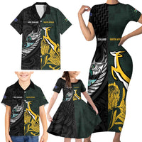 New Zealand and South Africa Rugby Custom Family Matching Short Sleeve Bodycon Dress and Hawaiian Shirt Silver Fern With Springboks