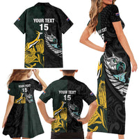 New Zealand and South Africa Rugby Custom Family Matching Short Sleeve Bodycon Dress and Hawaiian Shirt Silver Fern With Springboks