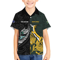 New Zealand and South Africa Rugby Custom Family Matching Short Sleeve Bodycon Dress and Hawaiian Shirt Silver Fern With Springboks