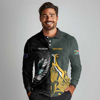 New Zealand and South Africa Rugby Custom Long Sleeve Polo Shirt Silver Fern With Springboks