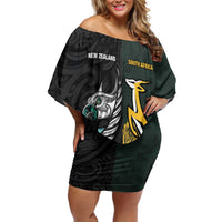 New Zealand and South Africa Rugby Custom Off Shoulder Short Dress Silver Fern With Springboks
