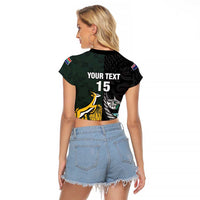 New Zealand and South Africa Rugby Custom Raglan Cropped T Shirt Silver Fern With Springboks