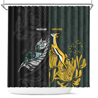 New Zealand and South Africa Rugby Shower Curtain Silver Fern With Springboks