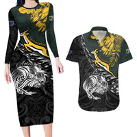 New Zealand and South Africa Rugby Personalised Couples Matching Long Sleeve Bodycon Dress and Hawaiian Shirt Maori Kiwi With Springboks