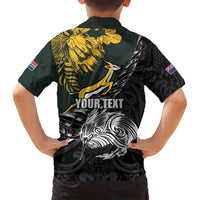 New Zealand and South Africa Rugby Personalised Family Matching Long Sleeve Bodycon Dress and Hawaiian Shirt Maori Kiwi With Springboks