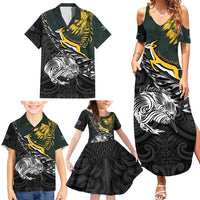 New Zealand and South Africa Rugby Personalised Family Matching Summer Maxi Dress and Hawaiian Shirt Maori Kiwi With Springboks