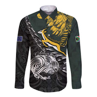 New Zealand and South Africa Rugby Personalised Long Sleeve Button Shirt Maori Kiwi With Springboks