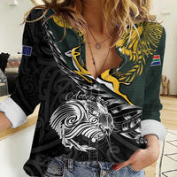 New Zealand and South Africa Rugby Personalised Women Casual Shirt Maori Kiwi With Springboks