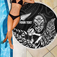 New Zealand Silver Fern Rugby Custom Beach Blanket Maori Tiki Black Version