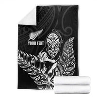 New Zealand Silver Fern Rugby Custom Blanket Maori Tiki Black Version