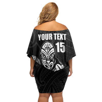 New Zealand Silver Fern Rugby Custom Off Shoulder Short Dress Maori Tiki Black Version