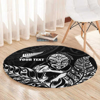 New Zealand Silver Fern Rugby Custom Round Carpet Maori Tiki Black Version
