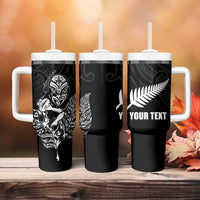 New Zealand Silver Fern Rugby Custom Tumbler With Handle Maori Tiki Black Version