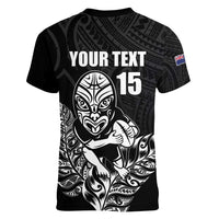 New Zealand Silver Fern Rugby Custom Women V-Neck T-Shirt Maori Tiki Black Version