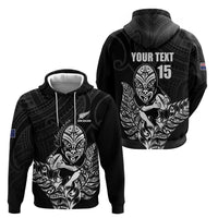 New Zealand Silver Fern Rugby Custom Zip Hoodie Maori Tiki Black Version