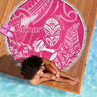 New Zealand Silver Fern Rugby Custom Beach Blanket Maori Tiki Pink Version