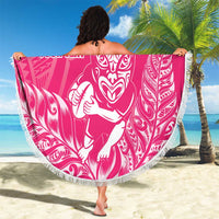 New Zealand Silver Fern Rugby Custom Beach Blanket Maori Tiki Pink Version