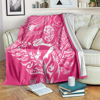 New Zealand Silver Fern Rugby Custom Blanket Maori Tiki Pink Version