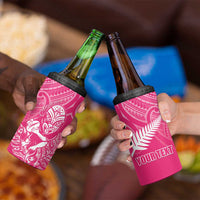 New Zealand Silver Fern Rugby Custom 4 in 1 Can Cooler Tumbler Maori Tiki Pink Version