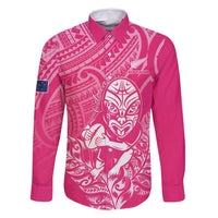 New Zealand Silver Fern Rugby Custom Family Matching Long Sleeve Bodycon Dress and Hawaiian Shirt Maori Tiki Pink Version