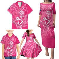 New Zealand Silver Fern Rugby Custom Family Matching Puletasi and Hawaiian Shirt Maori Tiki Pink Version