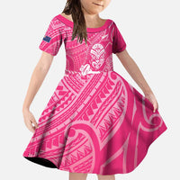 New Zealand Silver Fern Rugby Custom Family Matching Short Sleeve Bodycon Dress and Hawaiian Shirt Maori Tiki Pink Version