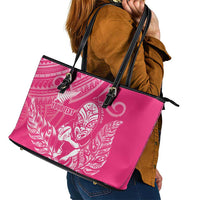 New Zealand Silver Fern Rugby Custom Leather Tote Bag Maori Tiki Pink Version