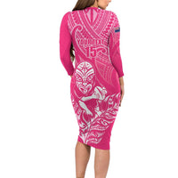 New Zealand Silver Fern Rugby Custom Long Sleeve Bodycon Dress Maori Tiki Pink Version