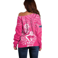 New Zealand Silver Fern Rugby Custom Off Shoulder Sweater Maori Tiki Pink Version
