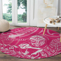 New Zealand Silver Fern Rugby Custom Round Carpet Maori Tiki Pink Version