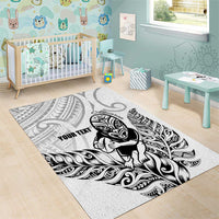 New Zealand Silver Fern Rugby Custom Area Rug Maori Tiki White Version
