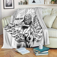 New Zealand Silver Fern Rugby Custom Blanket Maori Tiki White Version