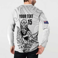 New Zealand Silver Fern Rugby Custom Button Sweatshirt Maori Tiki White Version