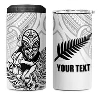 New Zealand Silver Fern Rugby Custom 4 in 1 Can Cooler Tumbler Maori Tiki White Version