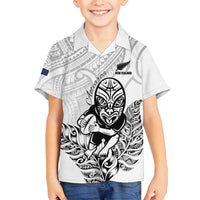 New Zealand Silver Fern Rugby Custom Family Matching Off Shoulder Short Dress and Hawaiian Shirt Maori Tiki White Version