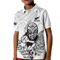 New Zealand Silver Fern Rugby Custom Kid Polo Shirt Maori Tiki White Version