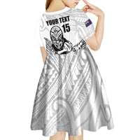 New Zealand Silver Fern Rugby Custom Kid Short Sleeve Dress Maori Tiki White Version